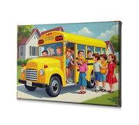 Home Decor Wall Children Boarding A School Bus On A Sunny Day. Canvas Decorative Picture Wall Decorations Bathroom Pictures(40x60cm)