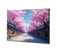 Home Decor Wall Sakura Trees In Bloom Along The Cobblestone Path Canvas Decorative Picture Bedroom Decor Bathroom Decor Wall Art(20x30cm)