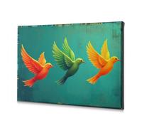 Home Decor Wall Three Colorful Birds Flying In Formation. Canvas Decorative Picture Rustic Home Decor Picture Hanging Kit(40x60cm)