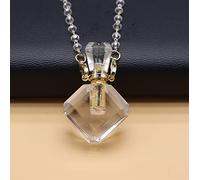 home decoration 1PC Natural Clear Quartz Stone Essential Oil Diffuser Pendant Stone Bead Chain Perfume Bottle Pendant Necklace Women Jewelry Party(Color:23x35x15mm)
