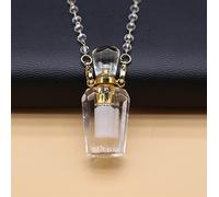 home decoration 1PC Natural Clear Quartz Stone Essential Oil Diffuser Pendant Stone Bead Chain Perfume Bottle Pendant Necklace Women Jewelry Party(Color:16x32mm)