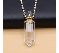 home decoration 1PC Natural Clear Quartz Stone Essential Oil Diffuser Pendant Stone Bead Chain Perfume Bottle Pendant Necklace Women Jewelry Party(Color:14x48mm)