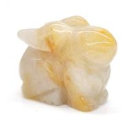 home decoration 1PC Rabbit Bunny Statue Mixed Gemstone Crystal Gemstone Pocket Animal Figurine Ornament Home Decoration Hand Carved(Color:Yellow Jade)