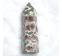 home decoration 1PCS Natural Green Flower Agate Hand-Polished Hexagon Point Reiki Stone Home Decoration Stone Handicraft Point Decoration Crystal (Color : Green Flower Agate, Size : 80-89mm)