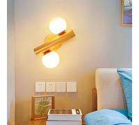 Home Decoration 360° Rotatable Wooden Sconce with Double Wall Vintage Milk Glass Wall Light Rustic Country Sconce Mid Century up Down Lighting Fixtures for Bedroom Bedside Living Room/Log