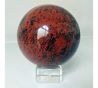 home decoration Beautiful Crystal Natural Stone red Obsidian Crystal Ball Home Decoration Astrologer Ball feng Shui Ball (Color : Ball and Base, Size : Diameter 75mm-80mm)