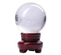 Home Decoration Clear Quartz Crystal Ball, Crystal Sphere with Wood Stand,Fengshui Balls Ornaments for Witchcraft and Balls,7cm