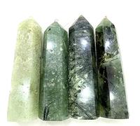 home decoration Crystal Decoration 1PC Natural Prehnite Point Hexagonal Crystal Tower Wand Decoration Polished Stones Crystals Decoration Home Decoration (Size : 80-90mm)