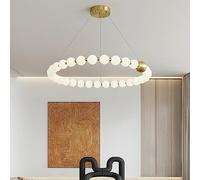 Home Decoration Large Round Mid Century Modern Chandelier for Dining Table 30/40W Copper Led Ceiling Lightd Milky White Bubble Ball Chandelier for Living Room Bedroom Hallway/Diameter 62Cm