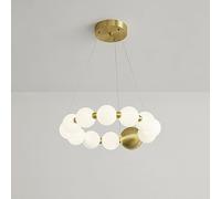 Home Decoration Mid Century Copper Round Chandelier for Dining Table Led Bubble Chandelier for Living Room 18 Light Milky White Globe Ceiling Lamp for Living Room Bedroom/12 Light Diameter 42Cm