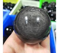 home decoration Natural Crystal Rough Home Decoration 1Pcs Natural Silver Obsidian BallCrystal Stone Sphere Minerals Ore for Home Decor Stones (Size : 6-7cm)