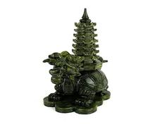 home decoration Natural Jade Dragon Turtle wenchang Tower is a Natural South Jade Mother-Son Statues Animal Head Sculpture Decoration Crystal (Color : Green)