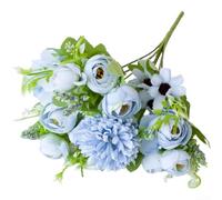 Home Decoration Nordic Style Silk Hydrangea Peony Rose Bouquet Wedding Photography Props Artificial Flowers Blue White Purple Pink Green 25cm 5 Bundle Pack(A)