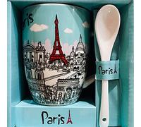 Home Decoration Paris Eiffel Tower Mini Mug with Spoon Pastel Blue Green Motif