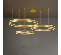Home Decoration Rings Gold Minimalism Dimmable LED Hanging Pendant Light Fixtures Circular Round Entryway Ceiling Chandelier for Living Dining Room Kitchen Foyer(3 ring 40+60+