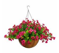 Home Decoration Silk Fabric Fake Flowers DIY Chain Hanging Basket Parlor Garden Wedding Ornaments Cute Pink Artificial Flower Eucalyptus Magnolia (Pink- Medium basket)