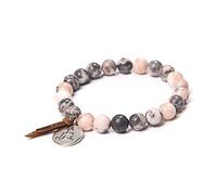 home decoration Stone Female Rose Gold Metal Spacer Charm Natural Matte Pink Zebra gem Stone Beads Beaded Bracelet for Women Friend Jewelry Full of texture ( Color : 17 Buddha Charm , Size : 19cm )