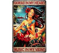 Home Decoration Tin Signs Hawaii Girl Music In My Veins Play Ukulele Ocean Night Retro Metal Sign For Wall Plaque Pub Cafe Home Decor Men Cave 14x20cm