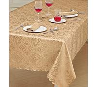 Home Decorative Classic Damask Printed Jacquard Tablecloth Washable Rectangle Round Runner Napkin Table Cover Cloth Protector for Kitchen Picnic (Golden, 70" x 108" (178x274 cm))