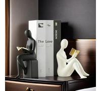 Home Decorative Reading Women Girl Statue Bookends Elegant Resin Bookshelf Room Office Desk Decor,Paper Weights, Book Ends,Bookend Supports, Book Stoppers, Set of 2 (Black and White)