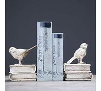 Home Decorative White Birds & Books Vintage Design Resin Bookshelf Bookends,Paper Weights, Book Ends,Bookend Supports, Book Stoppers, Set of 2
