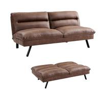 Home Detail Air Leather Sofa Bed with Padded Seat and Backrest Three Seater Sofabed in Brown or Grey Finish (Brown)