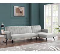Home Detail Clinton L-Shaped Fabric Sofa Bed With Ribbed fabric Detail & Chaise Section & Black Legs in Light Grey Home Detail Light Grey
