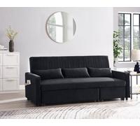 Home Detail Devon 3 Seater Storage Chaise Pull Out Fabric Black Velvet Sofa Bed