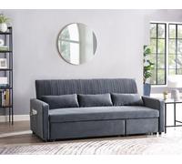 Home Detail Devon Velvet Pull Out Sofa Bed Ribbed Fabric Detailing & Side Pocket Storage in Dark Grey Home Detail Dark Grey