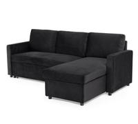 Home Detail Dorset 3 Seater Pull-Out Reversible Chaise Sofa Bed, Black Velvet