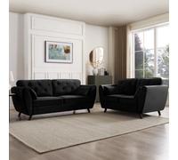 Home Detail Mona 2+3 Seater Sofa Set, Black Velvet