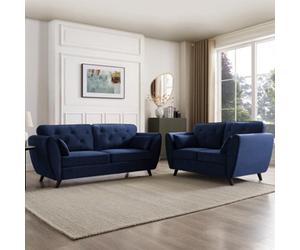 Home Detail Mona 2+3 Seater Sofa Set, Blue Velvet