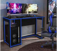 Home Detail Ryker Gaming Desk Computer Table Workstation, Black With Blue Trim