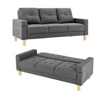 Home Detail Three Seat Fabric Sofa Bed with Firm Cushioned Backrest & Removable Armrest (Dark Grey)