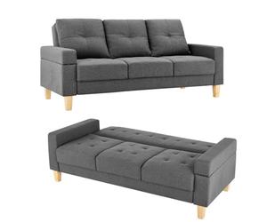 Home Detail Three Seat Fabric Sofa Bed with Firm Cushioned Backrest & Removable Armrest (Dark Grey)
