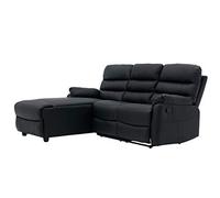 Home Detail Three Seater Corner Chaise Sofa with Recliner Chair Function L Shaped Sofa with Left or Right Side Footstool (Right Chaise, Black Faux Leather)