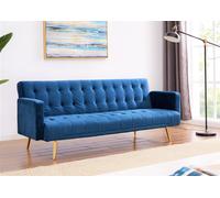 Home Detail Windsor Velvet Sofa Bed With Tufted Detail & Gold Legs in Blue Home Detail Blue