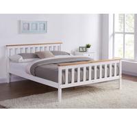 Home Detail Woodford King White And Oak Finish Wooden Bed Shaker Style Headboard Classic Frame Solid Pine Wood