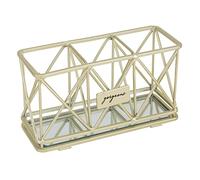 Home Details 3 Compartment Cosmetic Brush Pencil Holder, Glass, Satin Gold