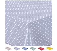 Home Direct Large Rectangular Oilcloth PVC Wipe Clean Tablecloth 140cm x 240cm 55x94 Small Polka Dot Light Grey