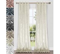 Home Direct Pair of Crushed Velvet Curtains, Eyelet Ring Top, Unlined, Cream, 2 panels, 140cm x 175cm 55" x 68"