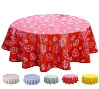 Home Direct Round Oilcloth PVC Wipe Clean Tablecloth 140cm 55" Leaves (Red)