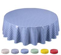 Home Direct Round Oilcloth PVC Wipe Clean Tablecloth 140cm 55" Small Polka Dot (Blue Grey)
