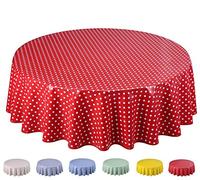 Home Direct Round Oilcloth PVC Wipe Clean Tablecloth 140cm 55" Small Polka Dot Red