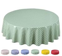Home Direct Round Oilcloth PVC Wipe Clean Tablecloth 140cm 55" Small Polka Dot Sage Green