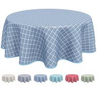 Home Direct Round Oilcloth PVC Wipe Clean Tablecloth 160cm 62" Check Blue Grey