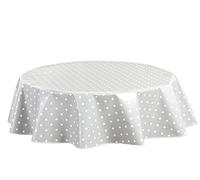 Home Direct Round Oilcloth PVC Wipe Clean Tablecloth Table Cover 140cm 55" Polka Dot Light Grey, Silver