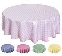 Home Direct Round Oilcloth PVC Wipe Clean Tablecloth Table Cover 160cm 62" Checkers Pink