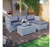 Home Discount 5 Pcs Garden Vida Hampton 4 Seater Rattan Outdoor Sofa Set with Cover in Grey Home Discount Grey
