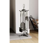 Home Discount Fire Vida 5 Piece Buxton Companion Set Indoor Outdoor Fireplace Tool in Metallic Silver Home Discount Metallic Silver